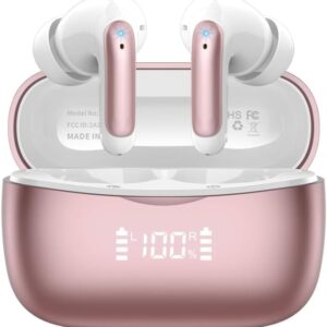 Wireless Earbuds, Bluetooth 5.4 Headphones In Ear with 4 ENC Noise Cancelling Mic, Ear buds with HiFi Stereo Deep Bass, 38H Playtime, Ultra Light IPX7 Waterproof for Android iOS, USB-C, Rose Gold