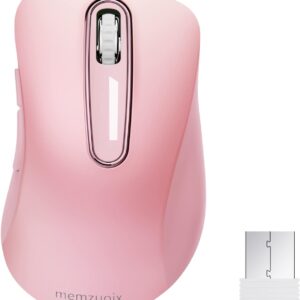 memzuoix 2.4G Wireless Mouse, 1400 DPI Mobile Optical Cordless Mouse with USB Receiver, Portable Computer Mice for Laptop, PC, Desktop, MacBook, 5 Buttons (Pink)