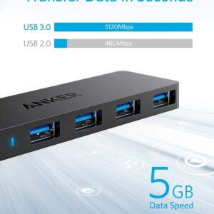 Anker 4-Port USB 3.0 Hub, Ultra-Slim Data USB Hub with 2 ft Extended Cable (Charging Not Supported), for MacBook, Mac Pro, Mac Mini, iMac, Surface Pro, XPS, PC, Flash Drive, Mobile HDD
