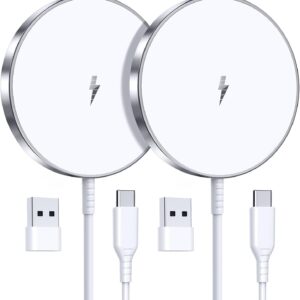 Magnetic Wireless Charger 15W Fast Mag Safe Charger for Cell Phone 16 Pro Max/16 Pro/16 Plus/16/15/14/13/12 Series 2 Pack Charging Pad for AirPods 3/2/Pro 2/Pro Mag-Safe Original Replacement