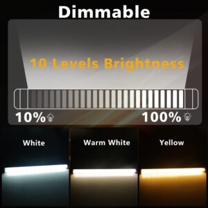 12 Inch LED Light Bar USB Powered 3 Colors White, Warm White, Yellow, with Switch, Magnetic Dimmable Frosted Cover, for Under Monitor Desk Cabinet, 3D Printer, Over Sink