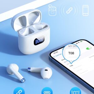 Wireless Earbuds Bluetooth 5.3 Headphones, 40Hrs Playback Stereo Ear Buds with LED Display Charging Case IPX7 Waterproof in-Ear Earphones with Mic for Phone Tablet Laptop Sports, White