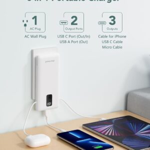 Charmast Portable Charger with Built-in Cables & Wall Plug, 10000mAh Portable Power Bank, External Battery Pack Travel Essentials Compatible with iPhone 16/15/14/13, Samsung, iPad etc