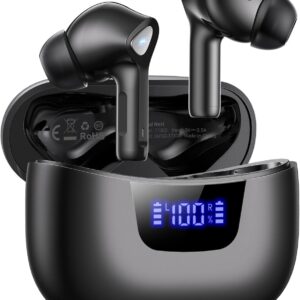 Wireless Earbuds Bluetooth V5.3 Headphones 50H Playback Deep Bass Stereo Ear Buds with LED Power Display Charging Case IPX7 Waterproof Earphones with Mic Headset for Laptop Pad Android/iOS Phones