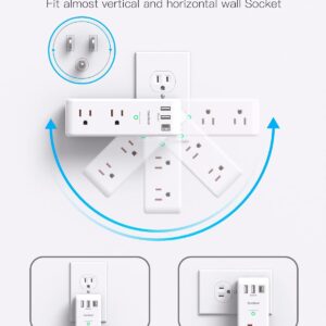 Surge Protector Outlet Extender with Rotating Plug – One Beat 6 AC Multi Plug Outlet with 3 USB Ports (1 USB C), 1800J Wall Charger, 3-Sided Power Strip Spaced Outlet Splitter for Home Office Travel