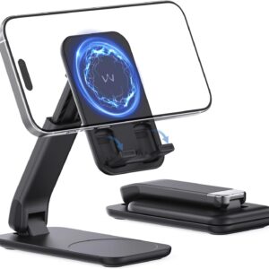 iWALK Magnetic Cell Phone Stand for Desk, Angle and Height Adjustable Mobile Phone Holder, Foldable Magnet Stand for iPhone 16 15 14 13 12 Pro Max and iPad, Cell Phone Holder for Samsung Galaxy, Black