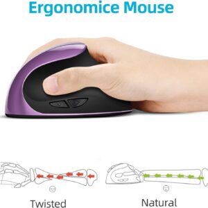 Ergonomic Mouse Wireless, Vertical Mouse Right Handed Small Mouse with 6 Buttons 1000/1200/1600 for Laptop,Desktop,PC, MacBook（Purple AA）