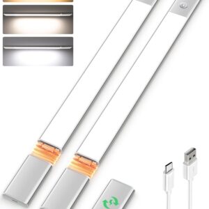 EZVALO Under Cabinet Lighting, 2-Pack Motion Sensor Lights with 3 Detachable Batteries, 76 LED Dimmable Closet Lights, 3 Color Temps, Under Counter Lights for Kitchen, Wardrobe, Pantry