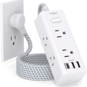 Power Strip Surge Protector - One Beat 6 Widely Outlets with 3 USB Ports (1 USB C), 5 Ft Extension Cord Flat Plug, Wall Mount Outlet Extender Small Power Strip for Travel Home Office College Dorm Room