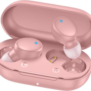 MOZOTER S8 Mini Wireless Earbuds Bluetooth 5.3 in Ear Light-Weight Headphones,60Hrs Playtime Ear Buds with Charging Case,Bluetooth Headsets,Premium Sound with Deep Bass for Sport-Pink