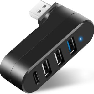VIENON 4-Port USB 3.0 Hub [90°/180° Degree Rotatable], USB Splitter with 3 USB-A Ports & 1 USB C Power/Data Port, USB Extender for Laptop, Car, iMac, MacBook Air, MacBook Pro, and More