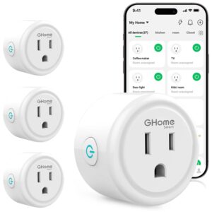 Smart Plug, GHome Smart WiFi Plugs Work with Alexa and Google Home, Smart WiFi Outlet with Remote Control and Timer Function, 2.4GHz Wi-Fi Only, No Hub Required, ETL FCC Listed, White (4 Pack)