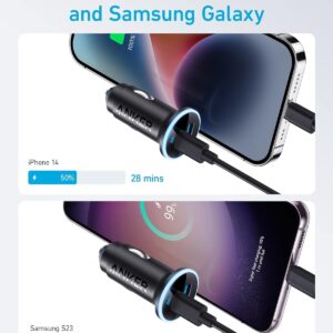 Anker 323 USB-C Car Charger Adapter, 52.5W Cigarette Lighter Charger with 30W PowerIQ 3.0 Fast Charging for iPhone 15/15 Pro Max, 14/13/12 Series, Galaxy S23/22, Pixel