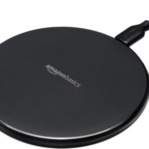 Amazon Basics 15W Qi Certified Wireless Charging Pad for iPhone 16/15/14/13/12/11/X, Samsung and More, with USB Cable, Black
