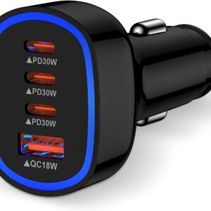 90W Samsung Car Charger USB C for Samsung Galaxy A16 5G A36 A26, 4-Port USBC & USB-A Super Fast Charging Car Phone Charger Cigarette Lighter Adapter Cargador Carro for Galaxy S25 Ultra S25 Edge A56