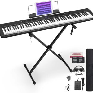 Starfavor 88 Key Piano Keyboard, Compact Bluetooth Digital Piano with Full-size Semi Weighted 88 Keys, Budget Electric Keyboard Piano with Stand, Piano Pedal, Carrying Bag, Recording/MIDI/USB, Black