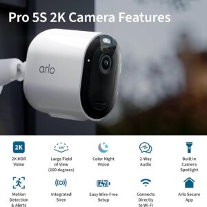 Arlo Pro 5S Spotlight Security Camera 2K HDR | Outdoor | Wireless | Dual-Band Wi-Fi Connects to Strongest Network|12X Zoom, 2-Way Audio, Siren, Color Night Vision,Live Stream(White, 4 Cameras)