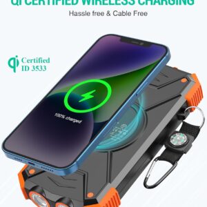 BLAVOR Solar Charger Power Bank 10,000mAh, Portable Wireless Charger, 20W Fast Charging External Battery Pack with USB C for Cell Phones, Solar Panel Charger with Dual Flashlight for Camping