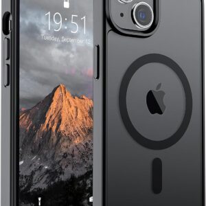 SUPFINE Magnetic for iPhone 14 Case & iPhone 13 Case (Compatible with MagSafe)(Military Grade Drop Protection) Slim Translucent Matte Shockproof Phone Cover,Black