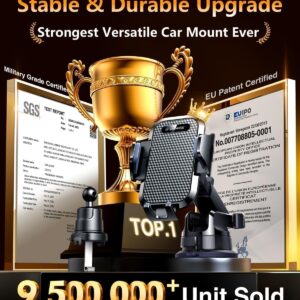 [2025 True Military-Grade] Car Phone Holder VANMASS [Upgraded Strongest Suction & Clip] Cell Phone Mount for Dashboard Windshield Vent,Truck Cradle Stand for iPhone 16 Pro Max 15 14 13 Samsung Android