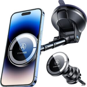 [Military-Grade]VANMASS for MagSafe Car Mount [2025 Upgraded Strongest Magnets] Magnetic Phone Holder Suction Cell Stand for Dashboard Windshield Vent,Truck Cradle for iPhone 16 15 14 13 12 11 Android