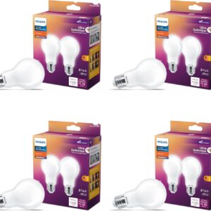PHILIPS LED 60W A19 4-Pack Ultra Definition Soft White (2200K) 800 Lumen (8W=60W) Dimmable Flicker Free Light Bulbs