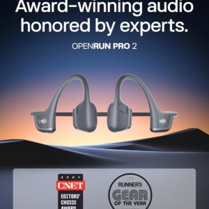 SHOKZ New OpenRun Pro 2 – Open-Ear, Bone Conduction Sport Headphones – with Reflective Strip – Sweat Resistant, Workout Headphones – Secure, Wireless, Comfortable Fit-Deep Bass and Smart Mic App