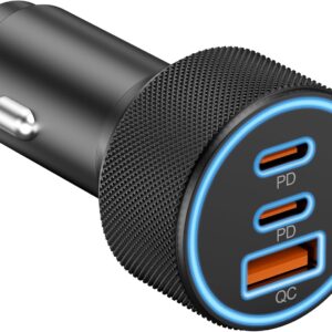 USB C Car Charger, 3-Port 67W Dual USB-C & USB-A Car Power Adapter PD/QC Fast Charging Cigarette Lighter for iPhone 16/15/14/13/12/11/Pro Max, iPad, Samsung Galaxy S25 S24/S23/S22/S21, Pixel, Android