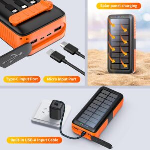 Solar Charger Power Bank 63200mAh Portable Charger Fast Charging External Battery Pack Built in 4 Cables, Hand Crank Power Bank for Cell Phones, SOS/Strobe/Strong Flashlights