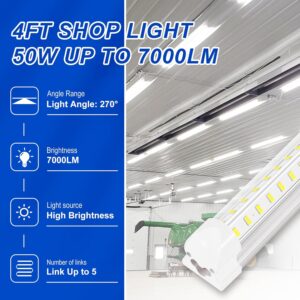 Led Shop Lights,4FT LED Light 50W 6500K 7000LM Led Daylight,Garage Light Linkable Clear Cover Integrated V-Shape for Garage Warehouse Workbench Workshop(2-Pack)