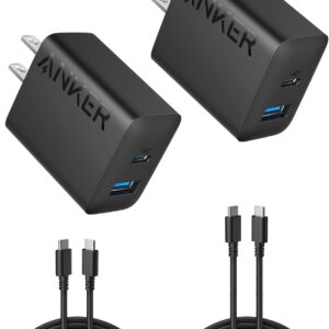Anker iPhone 16 Charger, 2-Pack 20W Fast USB C Charger Block, for iPhone 16/16 Pro Max/15 Series/iPad Pro and More (Black, 2 Pack & 2 Cable)