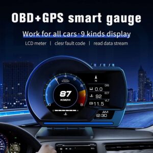 Car HUD Head Up Display P6, OBD+GPS Smart Gauge, Works Great for Most Cars