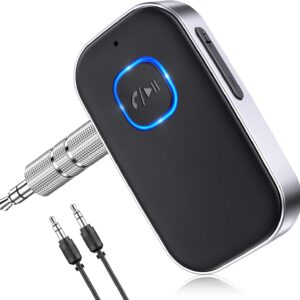 COMSOON Bluetooth Receiver for Car, Noise Cancelling 3.5mm AUX Bluetooth Car Adapter, Wireless Audio Receiver for Home Stereo/Wired Headphones, Hands-Free Call, 16H Battery Life - Black+Silver