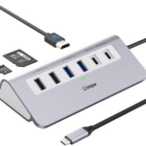 USB C Hub, INTPW 9-in-1 USB C Hub Multiport Adapter with 4K HDMI, PD 100W, Type-C and 2 USB A 3.0 5Gbps, 2 USB A 2.0, SD/TF Card Reader, Aluminum USB Hub for Laptop, iPhone 16/15 Series, MacBook, iPad