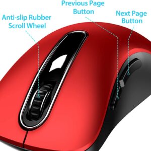 memzuoix 2.4G Wireless Mouse, 1200 DPI Mobile Optical Cordless Mouse with USB Receiver, Portable Computer Mice for Laptop, PC, Desktop, MacBook, 5 Buttons, Red