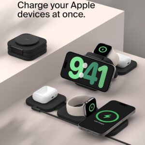 Belkin MagSafe Charger Compatible 3-in-1 Magnetic Charging Travel Pad 15W-BoostCharge Pro Foldable Qi2-Certified Wireless Charger, MagSafe-Compatible Charger for iPhone 16 Series, Apple Watch, AirPods