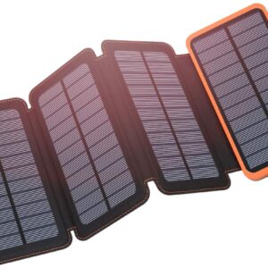 Hiluckey Solar Charger 25000mAh, Outdoor USB C Portable Power Bank with 4 Solar Panels, 3A Fast Charge External Battery Pack with 3 USB Outputs Compatible with Smartphones, Tablets, etc.