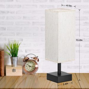Small Table Lamp for Bedroom – Bedside Lamps for Nightstand, Minimalist Night Stand Light Lamp with Square Fabric Shade, Desk Reading Lamp for Kids Room Living Room Office Dorm