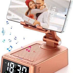 Gifts for Women Girls, Phone Stand with Bluetooth Speaker 360° Rotable Angel Adjustable Cell Phone Holder for Desk with HD Subwoofer Sound Fits All Phones,Tablets (Rose Gold)
