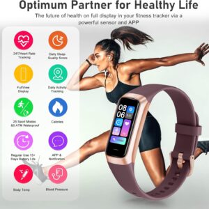 Fitness Tracker with 24/7 Heart Rate, Blood Oxygen Blood Pressure Sleep Monitor, Activity Trackers 5 ATM Waterproof,Step Calorie Counter Pedometer Health Smart Watch for Women Men Bordeaux