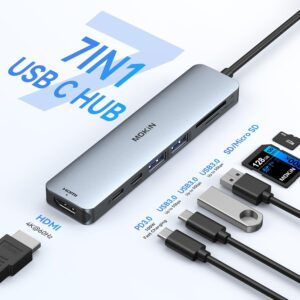 USB C Hub HDMI Adapter for MacBook Pro/Air, MOKiN 7 in 1 USB C Dongle with HDMI, SD/TF Card Reader, USB C Data Port,100W PD, and 2 USB 3.0 Compatible for MacBook Pro/Air, Dell XPS, Lenovo Thinkpad.