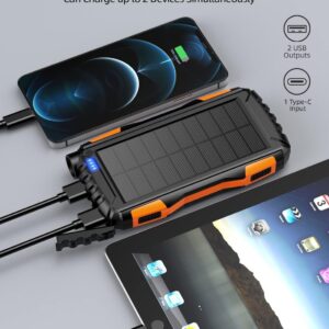 Power-Bank-Solar-Charger – 42800mAh Portable Charger,Solar Power Bank,External Battery Pack 5V3.1A Qc 3.0 Fast Charger Built-in Super Bright Flashlight (Orange)