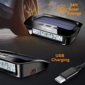 Tymate RV Tire Pressure Monitoring System – M12-3 Tire Pressure Monitor System (0-87 PSI) with Solar Charge, 5 Alarm Modes, Auto Sleep Mode, LCD Display, RV TPMS with 4 Sensors, Easy to Install