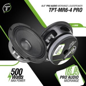 Timpano 6.5 Inch Shallow Midrange Speaker 500 Watts TPT-MR6-4 PRO Bundle 6.5 Midrange Speakers 4 Ohm Shallow Mount Car Audio Speaker, Pro Audio Loudspeaker Compact for Doors (Pair)