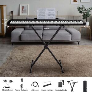 Starfavor 88 Key Piano Keyboard, Compact Bluetooth Digital Piano with Full-size Semi Weighted 88 Keys, Budget Electric Keyboard Piano with Stand, Piano Pedal, Carrying Bag, Recording/MIDI/USB, Black