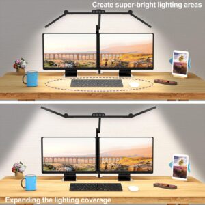 Micomlan Led Desk Lamp with Clamp, Architect Desk Lamp for Home Office with Atmosphere Lighting, 24W Ultra Bright Auto Dimming Computer Light Stepless Dimming and Tempering LED Table Light