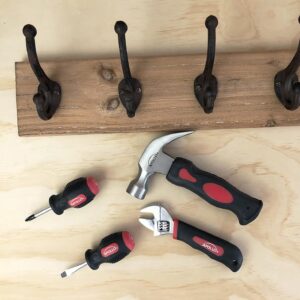 Apollo Tools 4 Piece Stubby Tool Set for Small Hands and Tight Spaces. Convenient and Compact Small Tool Set includes Mini Hammer, Mini Screwdriver Set and Mini Wrench – Red – DT0240