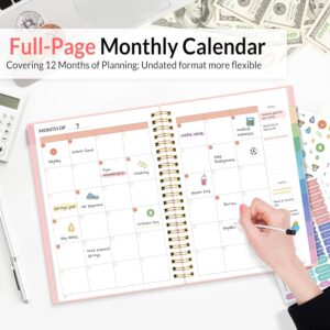 SUNEE Budget Planner – Monthly Budget Book with Expense Tracker Notebook, Undated 12 Month Bill Organizer & Finance Planner to Manage Your Money, A5(6.4″ x 8.3″) Account Book with Colorful Tab, Pink