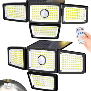 4 Heads Sensor Lamp Solar, Motion Sensor Outdoor Lights 3000LM, 283 LED,6500 K, Motion Sensor, IP65 Waterproof, 270° Wide Angle, Security Floodlight for Backyard, Patio, Driveway(2Pack)