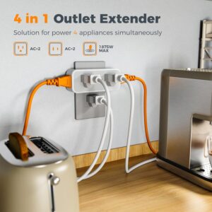 Outlet Extender Surge Protector, TESSAN Multi Wall Plug with 4 AC Electrical Outlets, 3 Sided Multiple Plug Expander, 1875W Max, Power Splitter 3 Prong Adapter for Home Bathroom Office Dorm Room